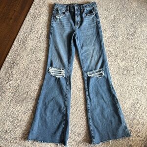 American Eagle Super High Rise Ripped Flare Jean, size 4 Long.  Worn once.